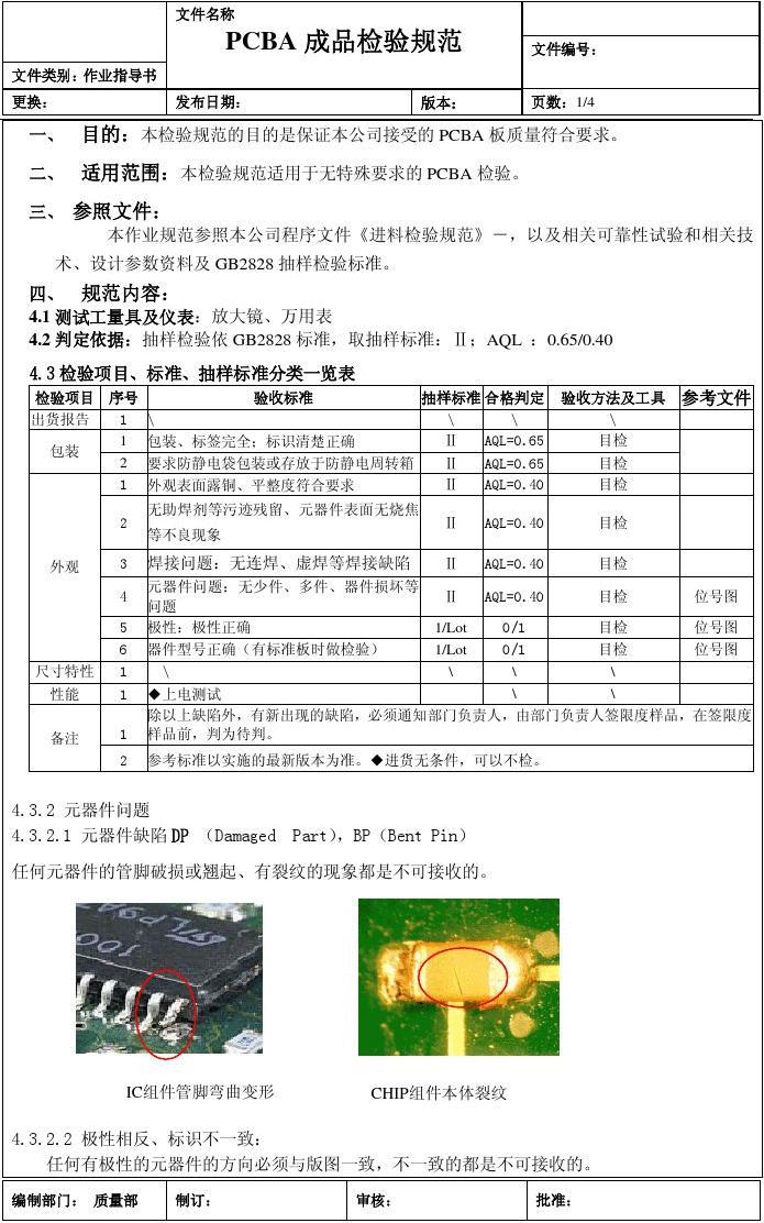 PCBA板检验标准